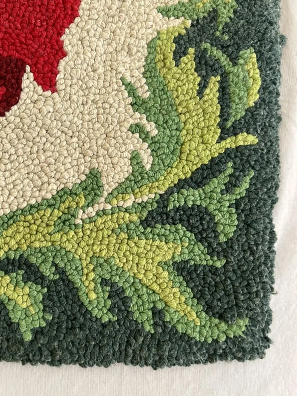 Vintage Handmade Punch Needle Poppy Rug Primitive Country Textile Wall Hanging